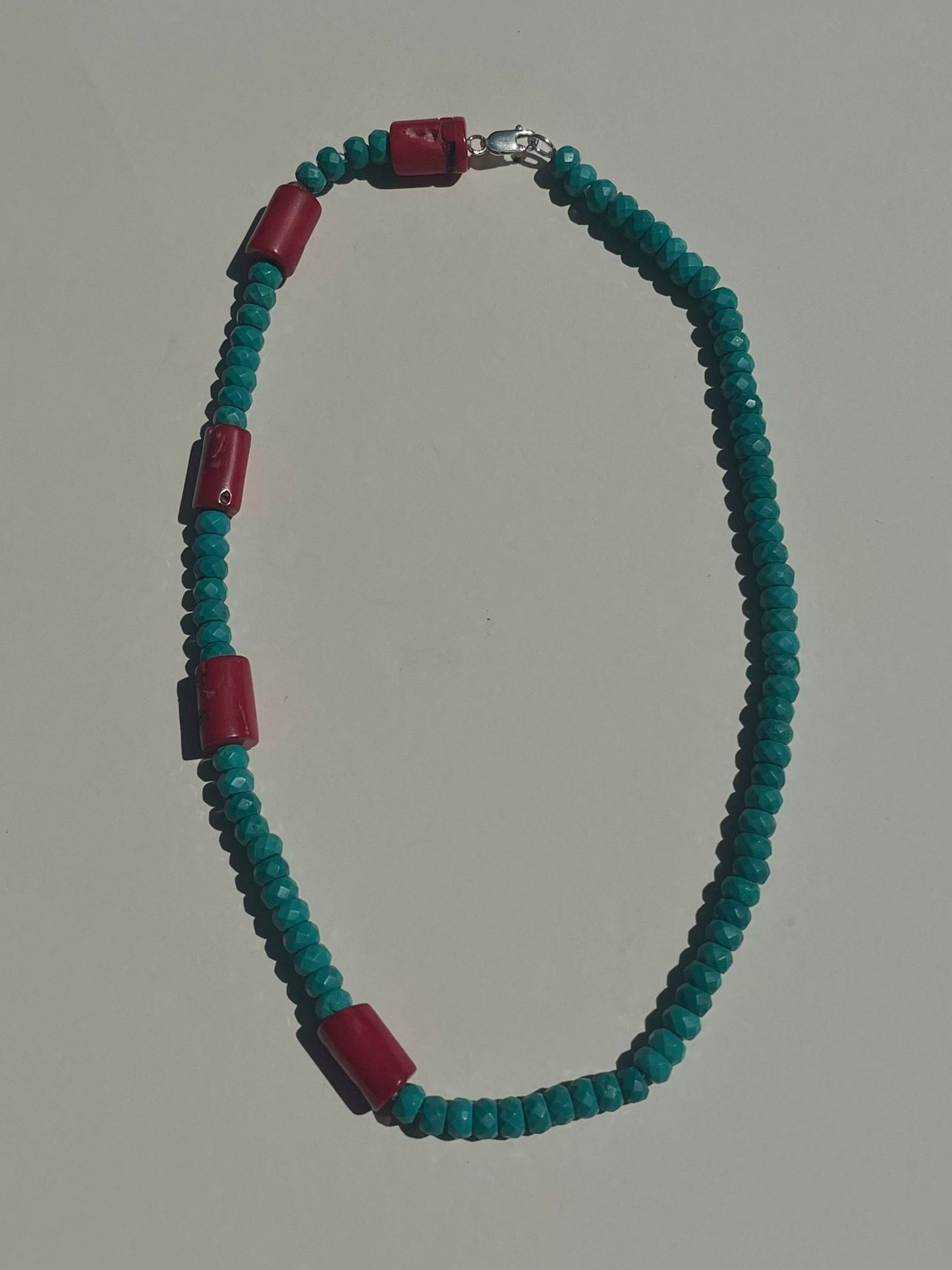 Heolite and coral necklace